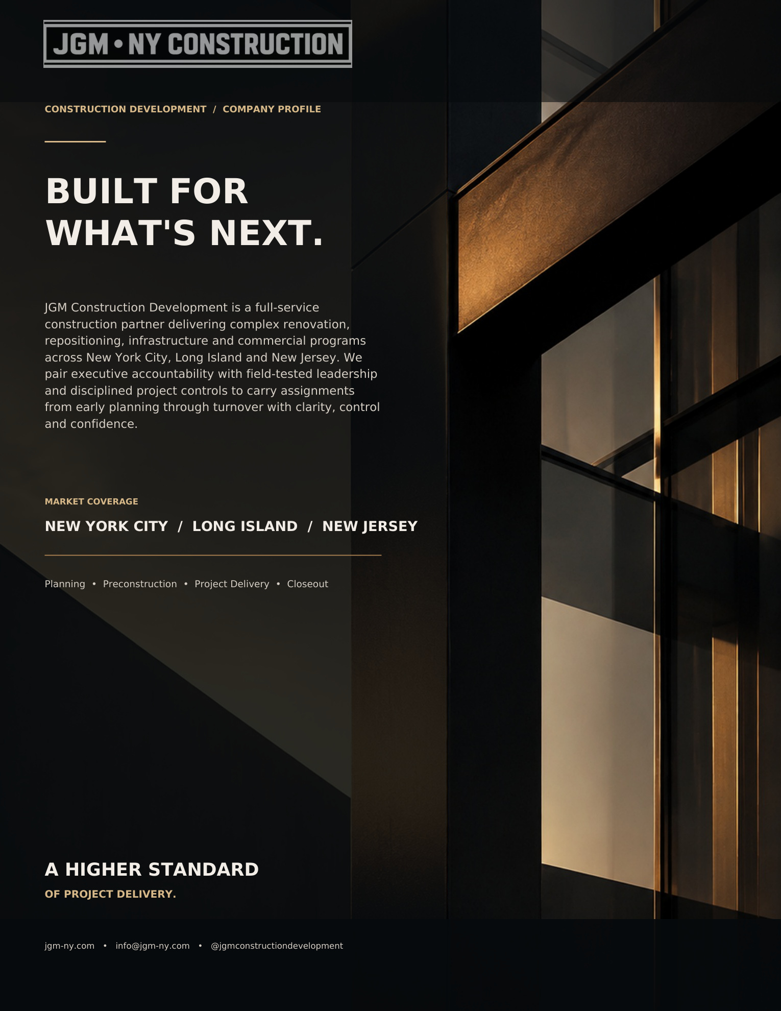 Company Profile — original JGM company directory design