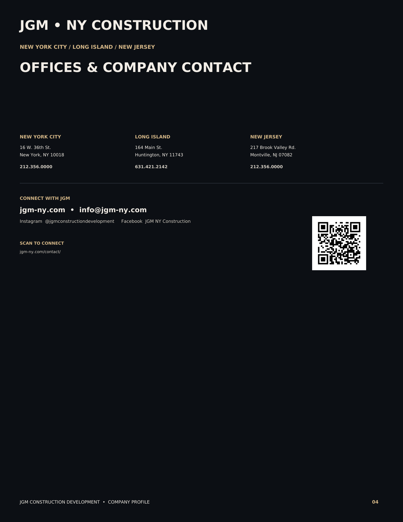 Offices & Company Contact — original JGM company directory design